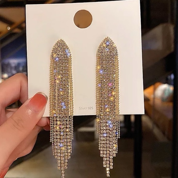 18K gold plated shiny diamonds earrings - Picture 3 of 4